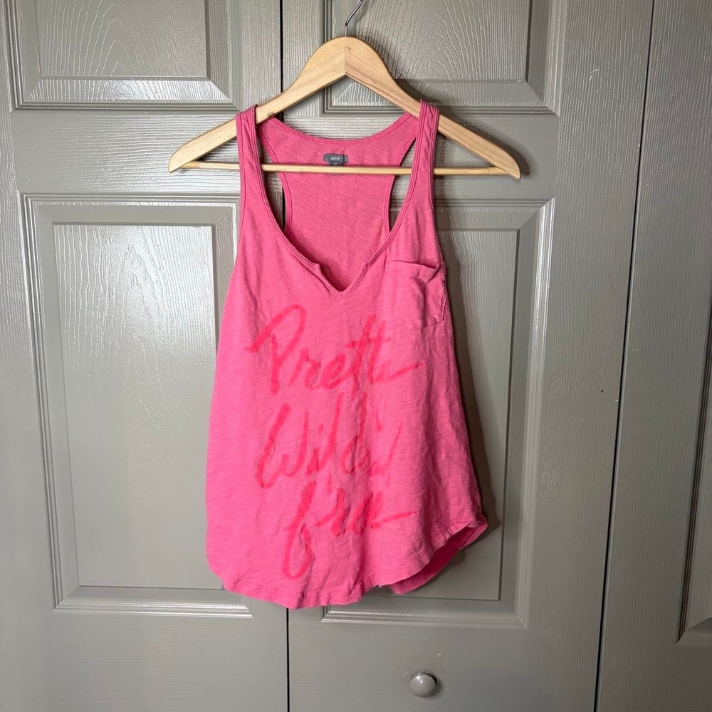 Aerie Womens Pink Graphic Racerback Tank Top Pretty Wild Free Size S Y2K
